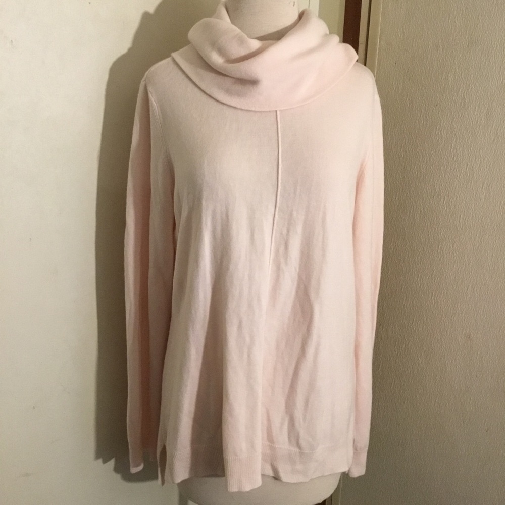 Soft pink, cowl neck knit sweater